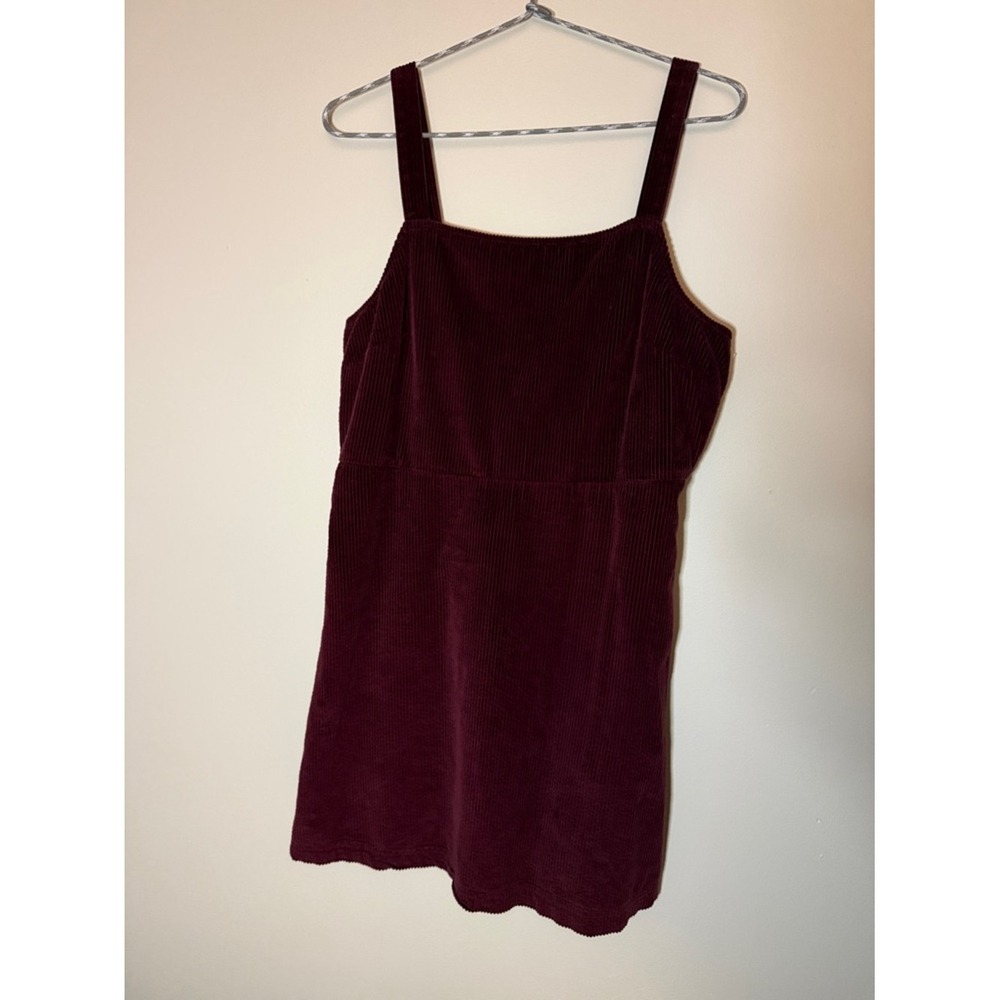 American Eagle Outfitters Burgundy Corduroy Mini Dress Size L Front Zip Y2K